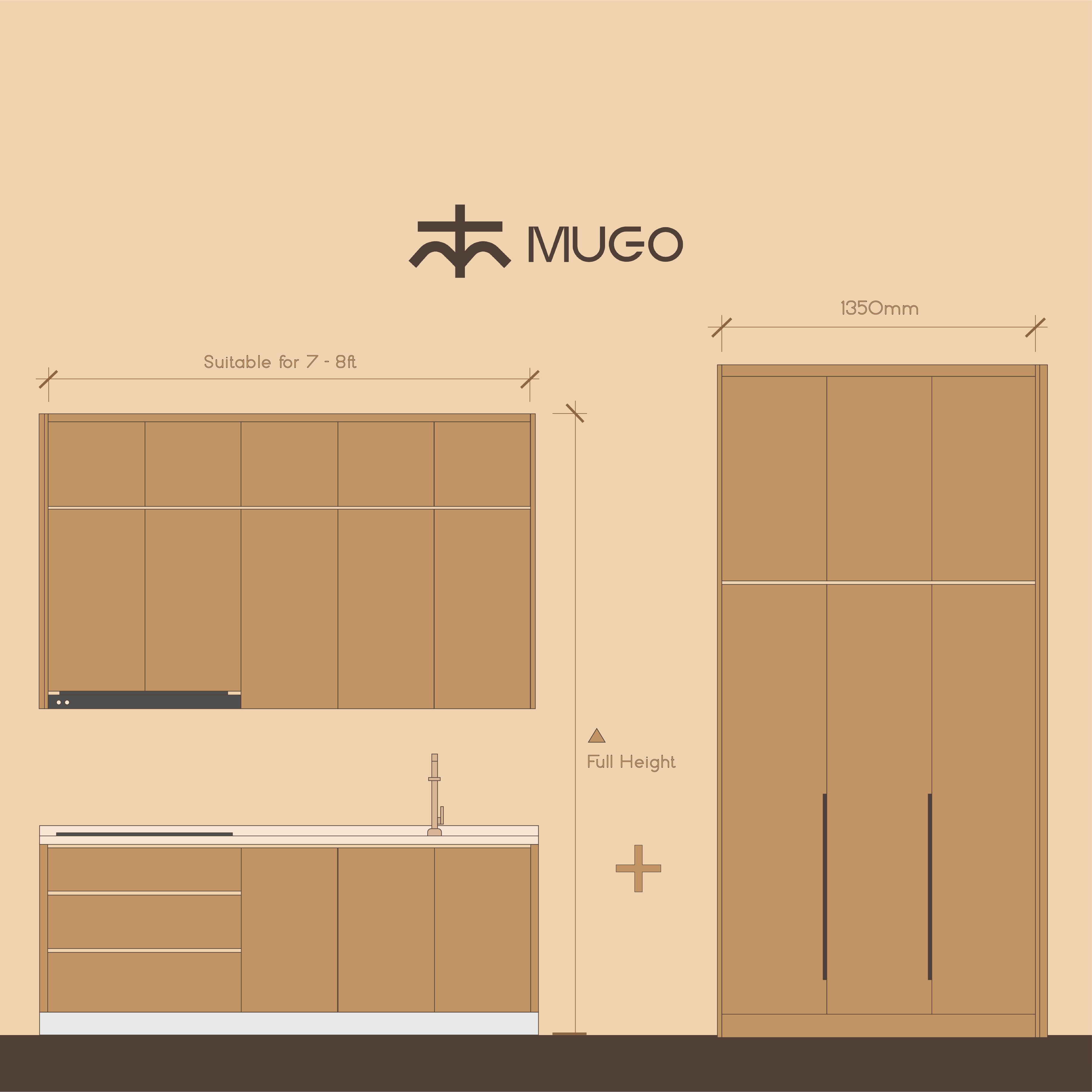 MUGO Package B | Kitchen Cabinet with 3-Door Wardrobe